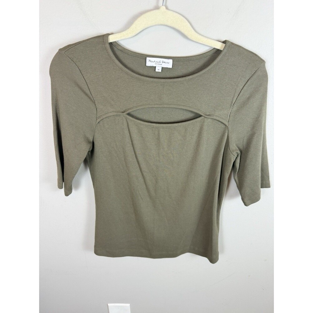 Michael Stars Kiki Cut Out Top Womens M Green Fitted Soft Ultra Rib Stretch